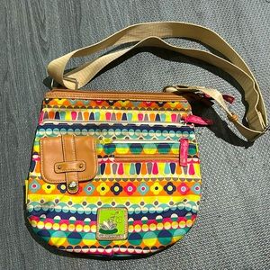 Lily Bloom crossbody purse, used condition, some wear, lots of pockets!